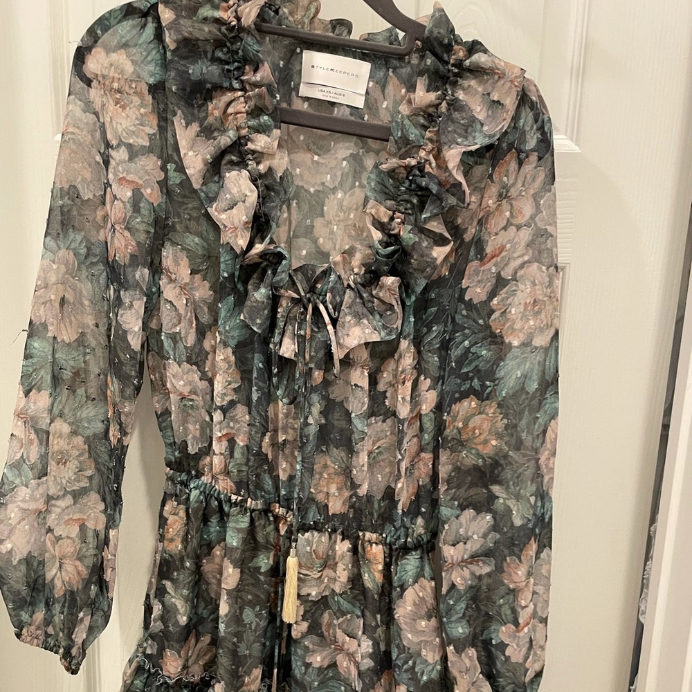 StyleKeeper Green Floral Ruffle Dress